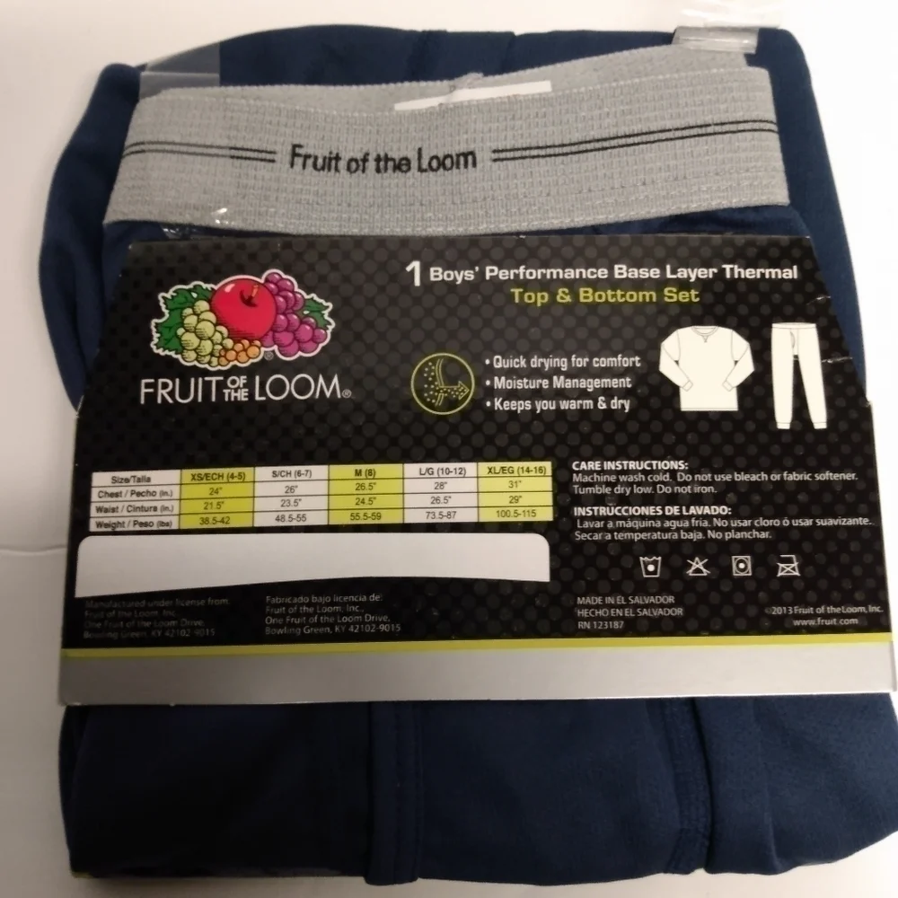 Boys Fruit of the Loom Thermal Set, sz 6/7, Navy pant, Navy,yellow print top,NEW